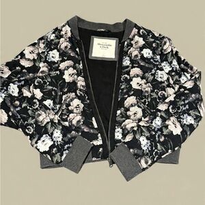 Abercrombie & Fitch Black Floral Satin Bomber Jacket